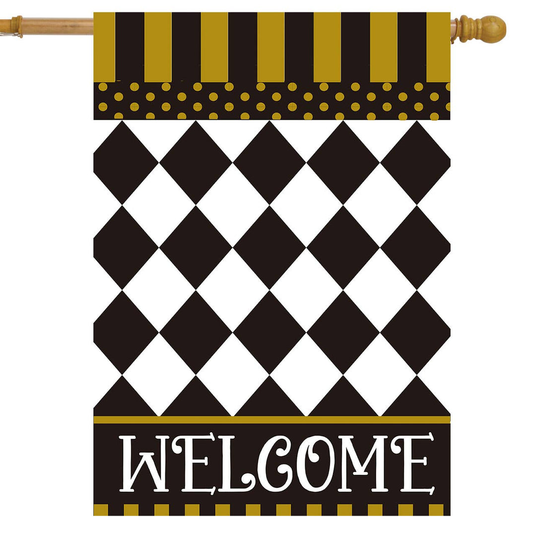Briarwood Lane Black/White/Gold Checkerboard House Flag - 40" x 28"