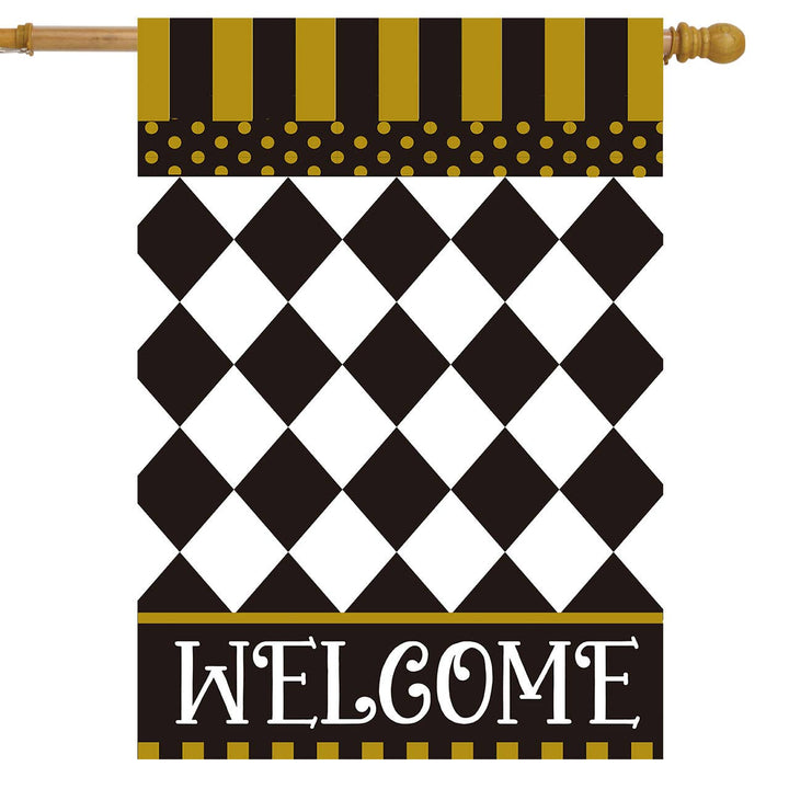 Briarwood Lane Black/White/Gold Checkerboard House Flag - 40" x 28"