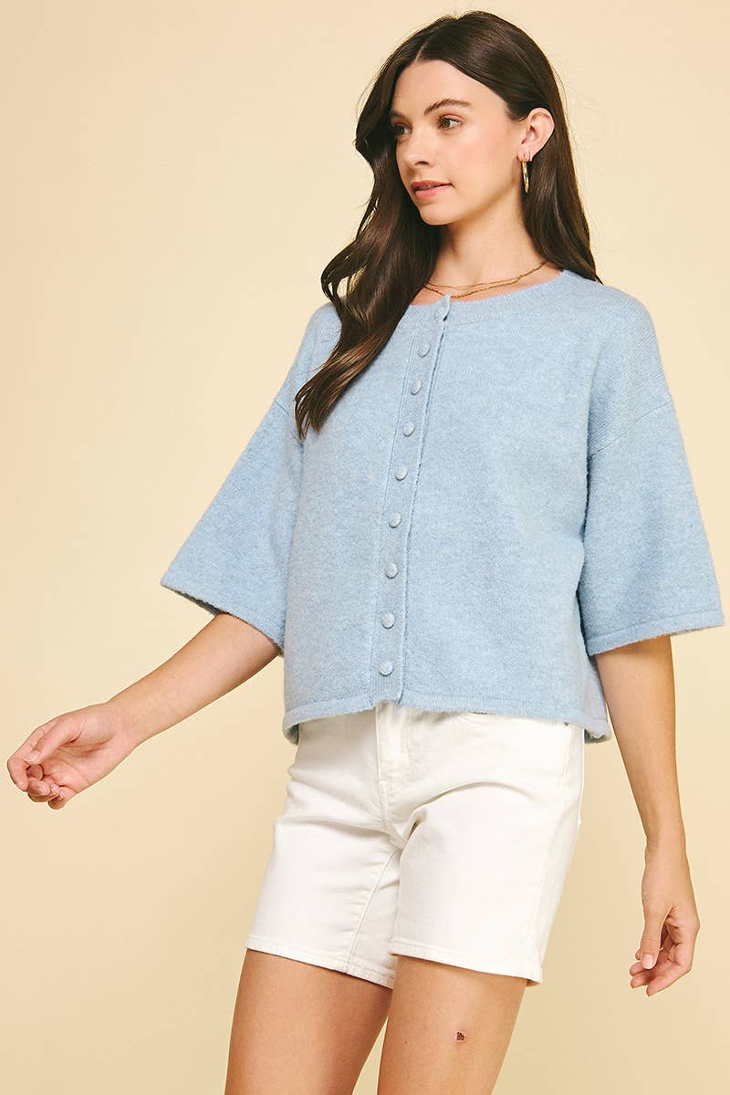 Pinch Button Down Short Sleeve Sweater