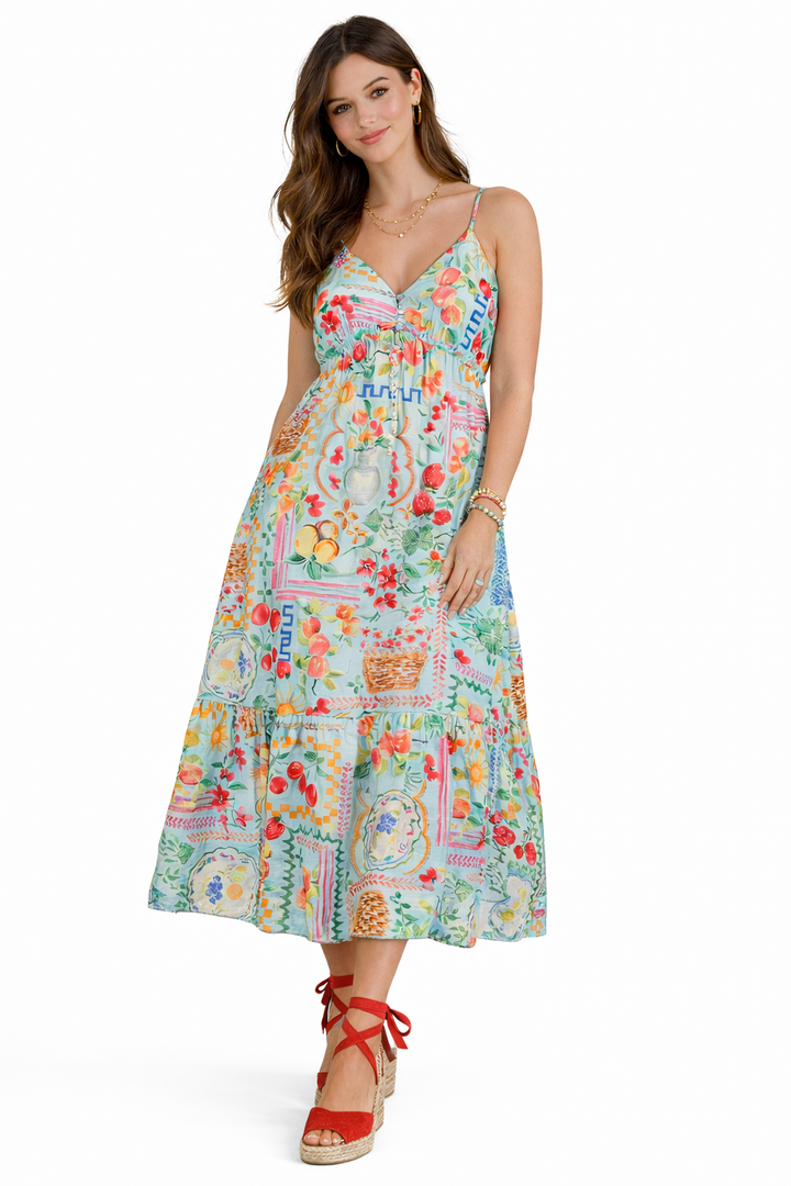 Pine Apparel Spaghetti Strap Ruffle Hem Midi Dress