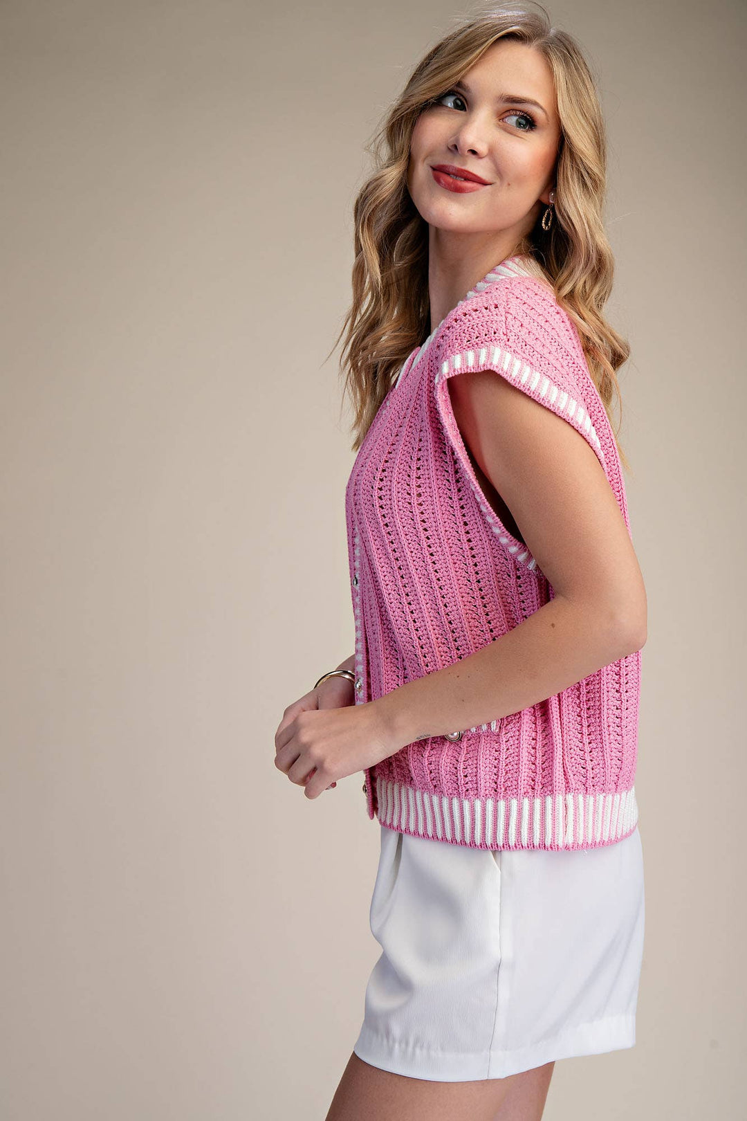 Glam Pink Button Down Sweater Vest