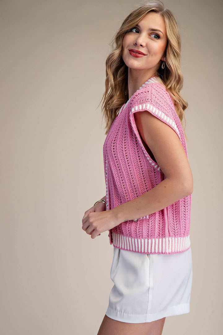 Glam Pink Button Down Sweater Vest