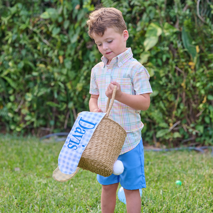 Kids Easter Egg Hunt Easter Basket - Gingham Bunny Ears