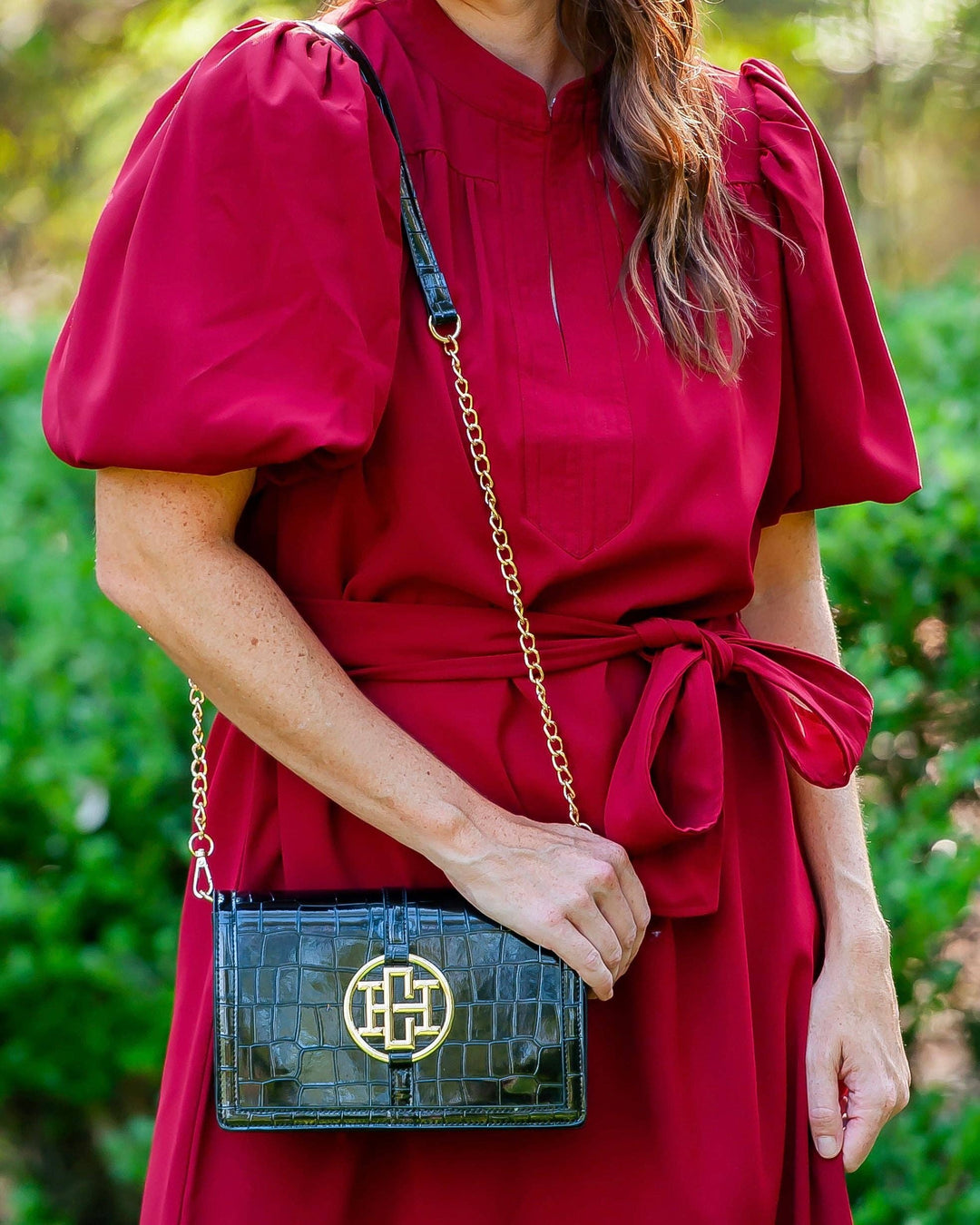 Caroline Hill Cecilia Circle Logo Handbag Black Patent EC