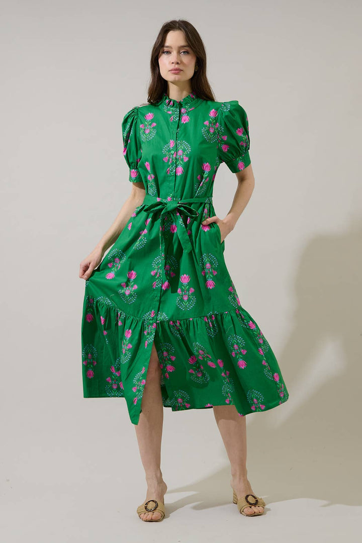 Giles Button Up Midi Dress Saura Floral