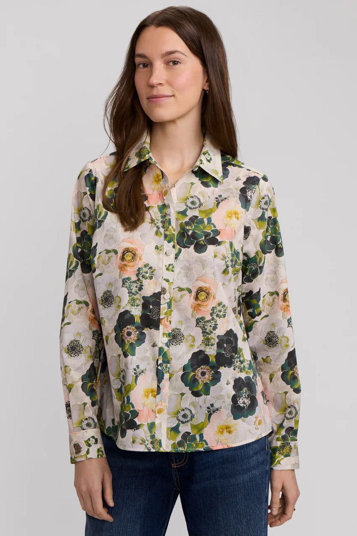 Foxcroft Hampton Painted Bouquet Long Sleeve Shirt