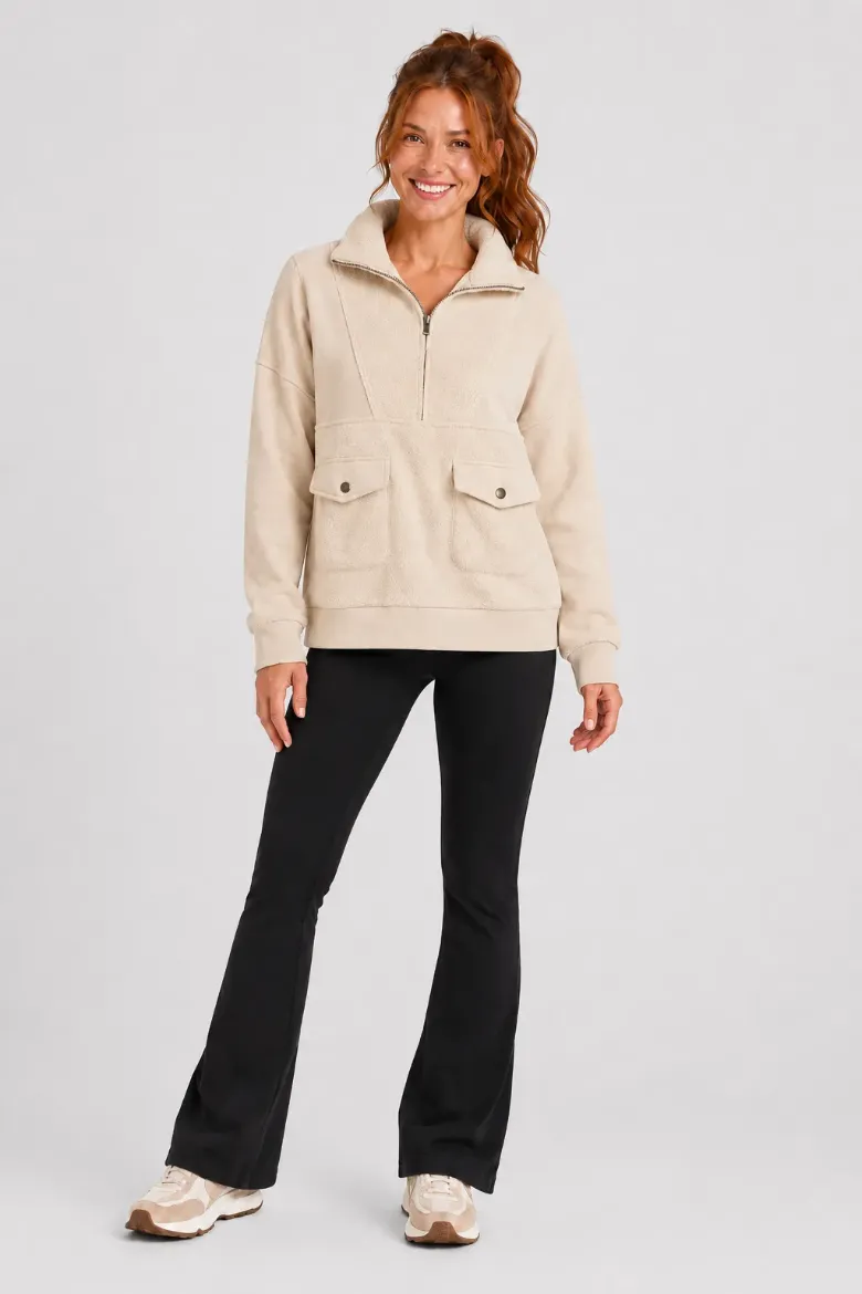 HALF ZIP FLEECE PULLOVER W/ POCKETS