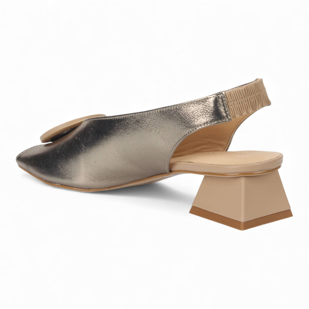 Sling back Leather Pump Pewter Nude 57356