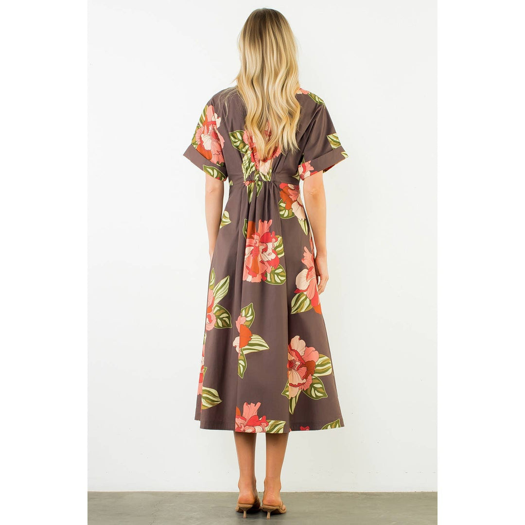 Long Flower Dress With Cuff Sleeves