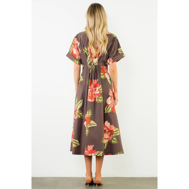 Long Flower Dress With Cuff Sleeves