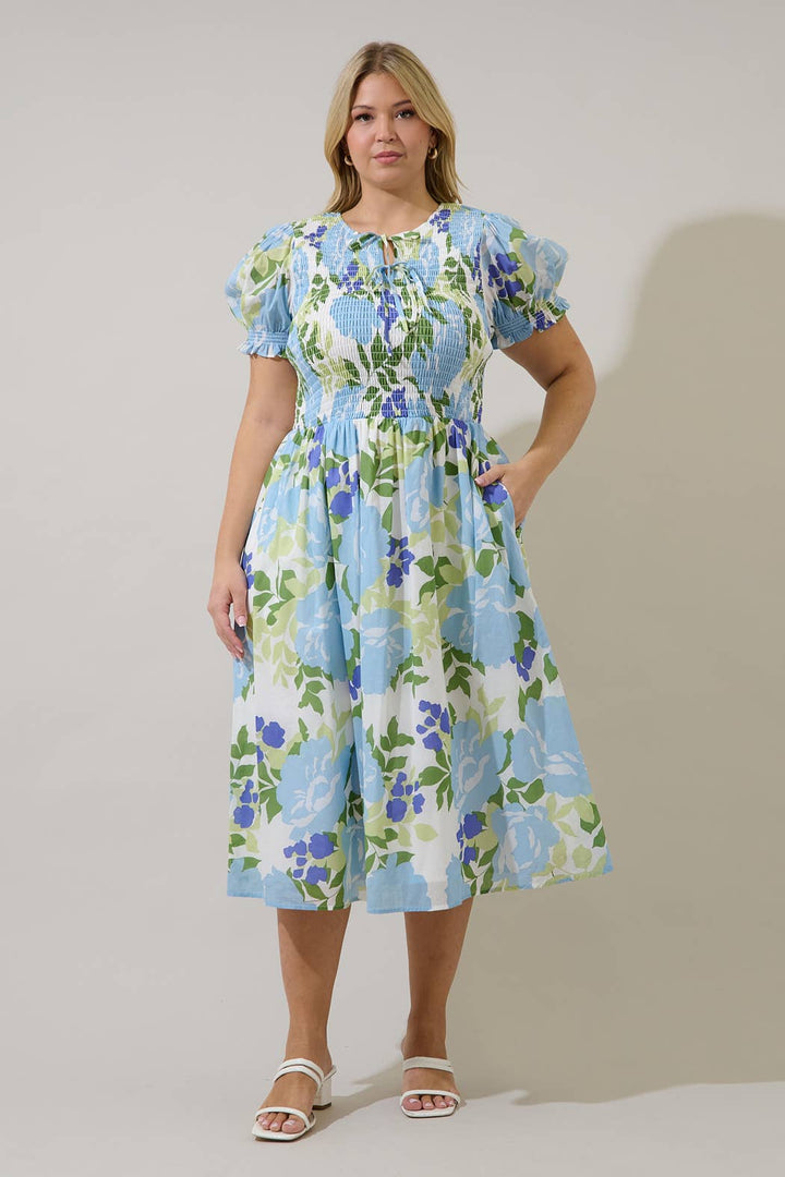 Tamry Khloey Floral Curve Plus Size Smocked Midi Dress