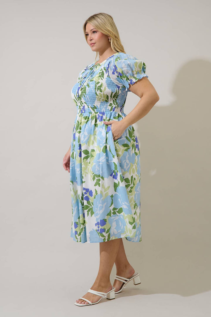Tamry Khloey Floral Curve Plus Size Smocked Midi Dress