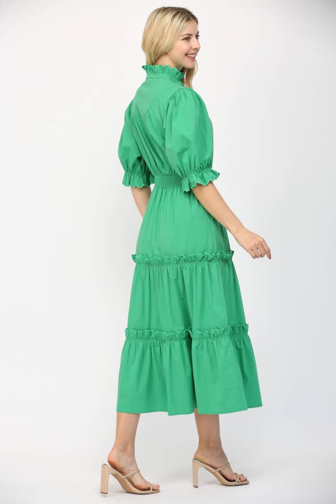 Fate Scalloped Edge Detailed Short Sleeve Maxi Dress- Green