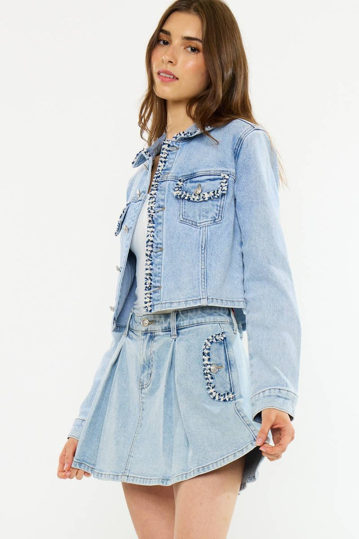 MID RISE BOUCLE TRIM MINI SKIRT-KC2244L