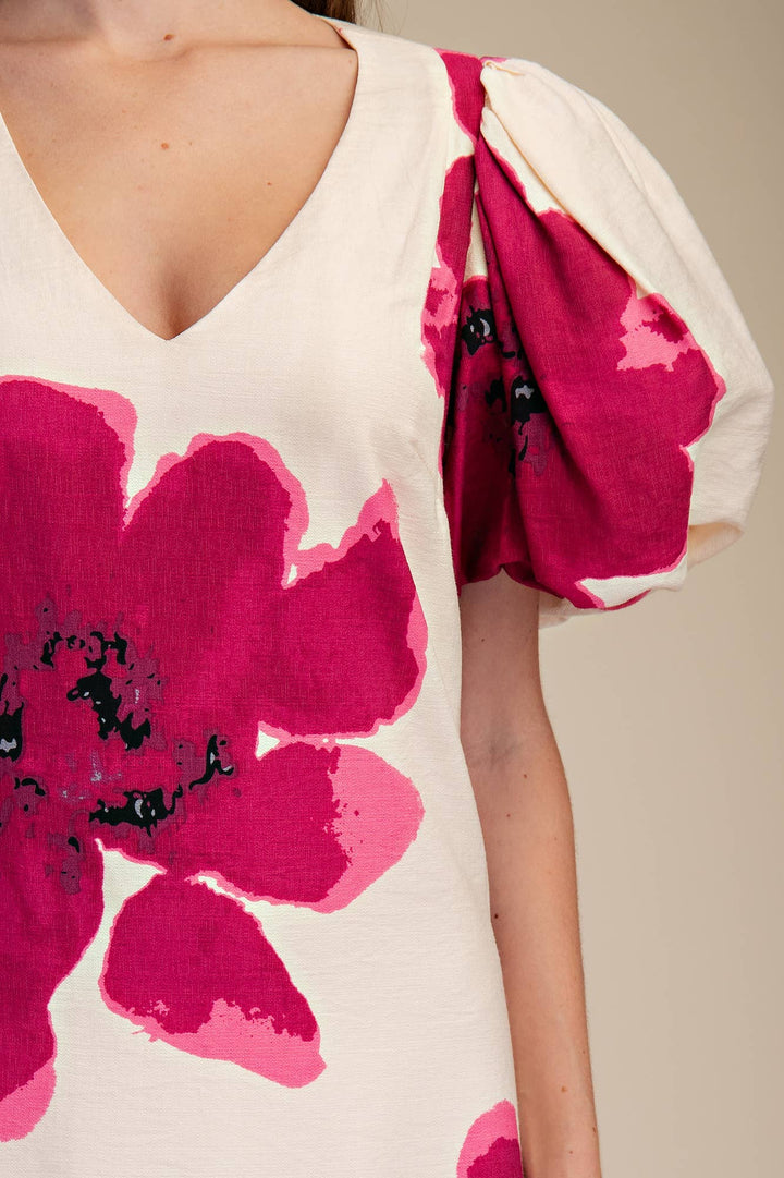 Glam Floral Puff-Sleeve A-Line Maxi Dress