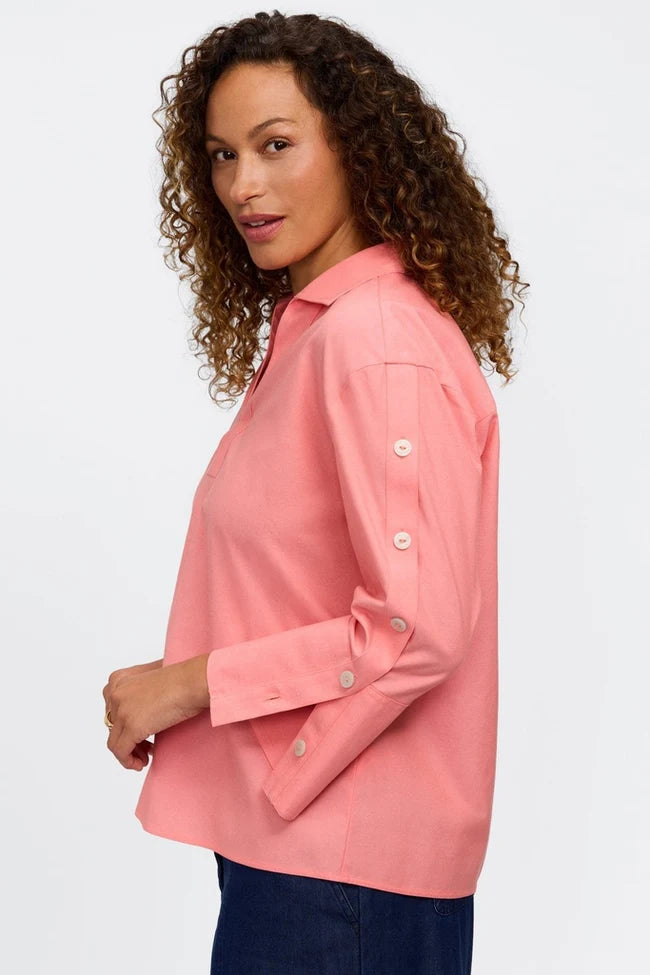 Foxcroft Coral Reef Lainey No Iron Pinpoint 3/4 Button Sleeve Shirt