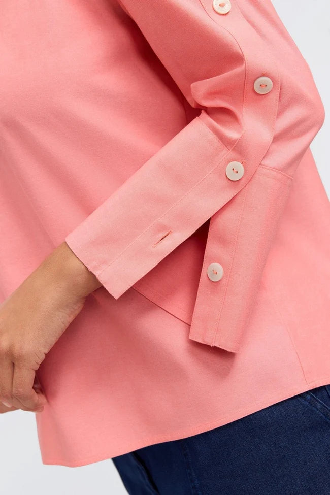 Foxcroft Coral Reef Lainey No Iron Pinpoint 3/4 Button Sleeve Shirt