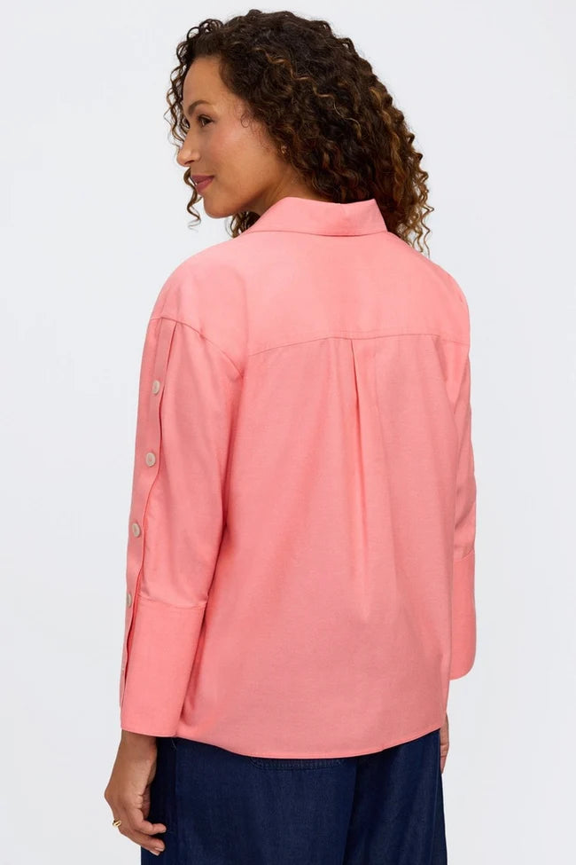 Foxcroft Coral Reef Lainey No Iron Pinpoint 3/4 Button Sleeve Shirt