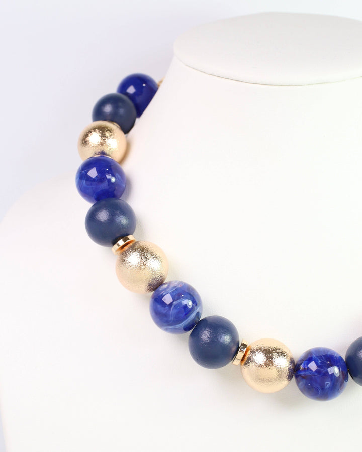 Elaine Beaded Ball Necklace-Navy