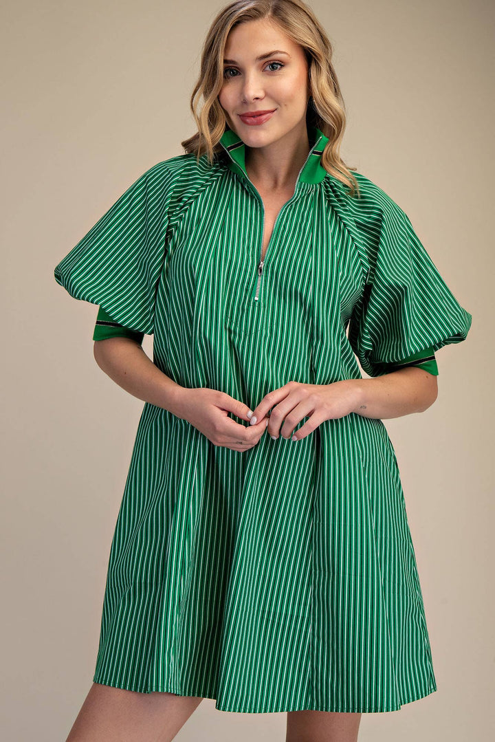 Glam Mock Neck Puff Sleeve Mini Dress