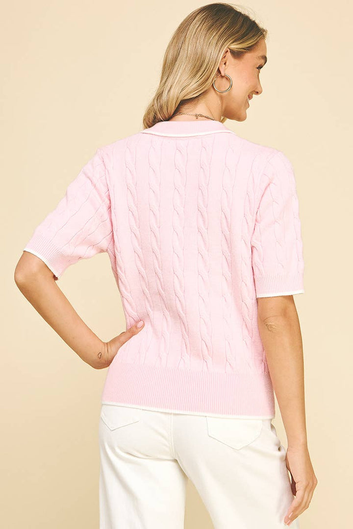 Pinch Short Sleeve Cable Knit Sweater