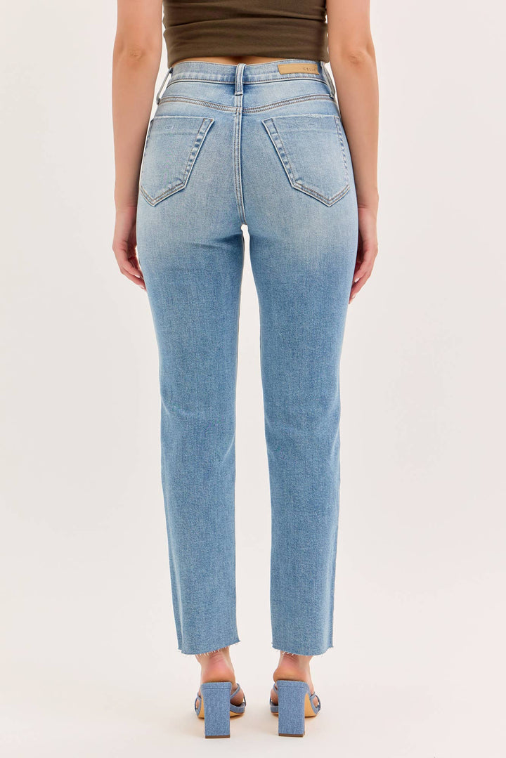 Cello High Rise Crop Straight Medium Denim Jeans