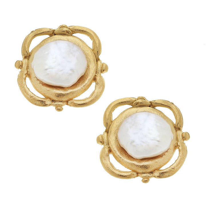 Susan Shaw Gold Pearl Scroll Studs