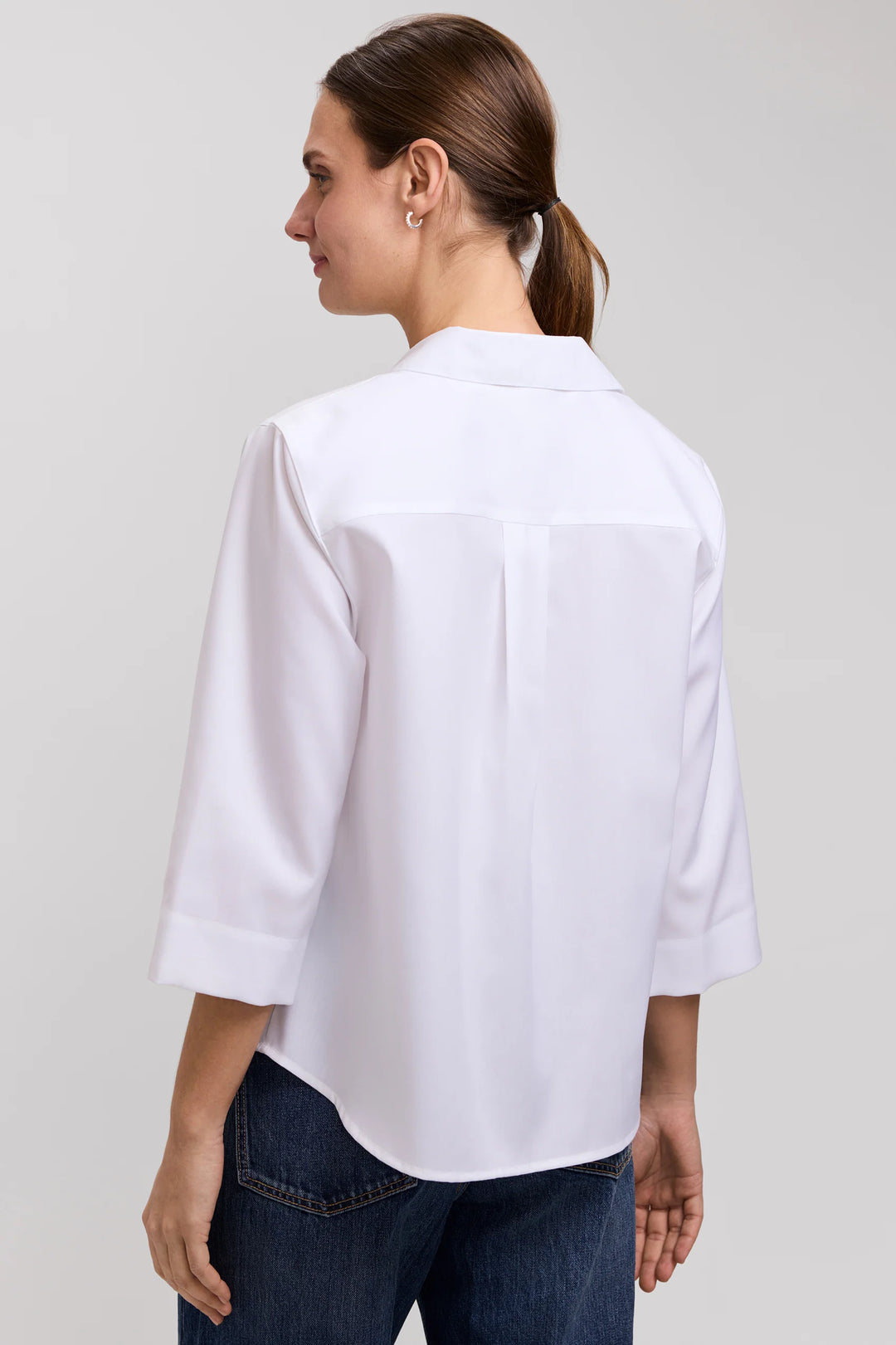 Foxcroft White Cleo Cotton Twill 3/4 Sleeve Popover Shirt
