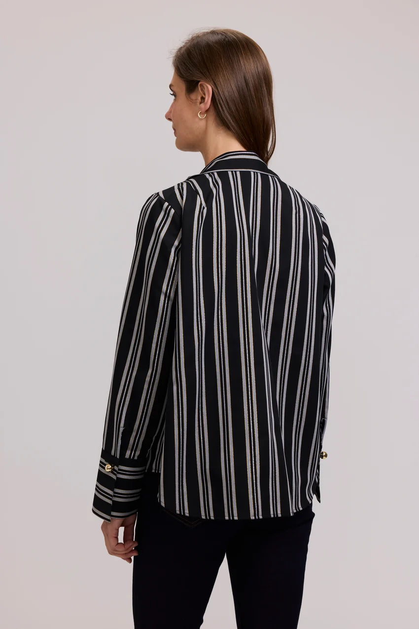 Foxcroft Catalina Shimmer Stripe Long Sleeve Popover Shirt