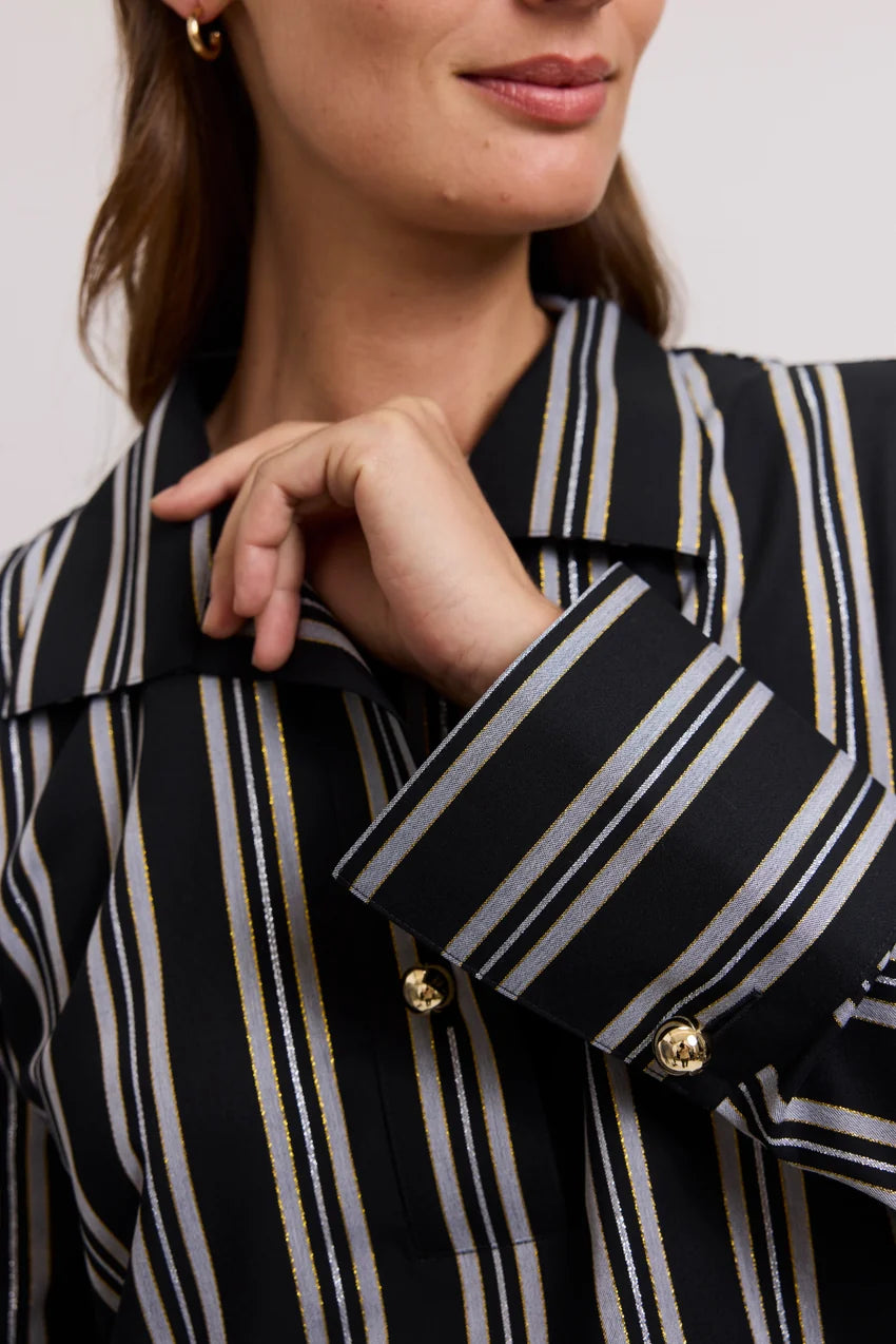 Foxcroft Catalina Shimmer Stripe Long Sleeve Popover Shirt