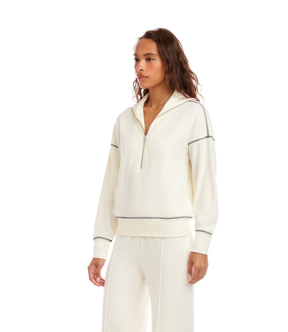 Half-Zip Contrast Stitch Pullover Top