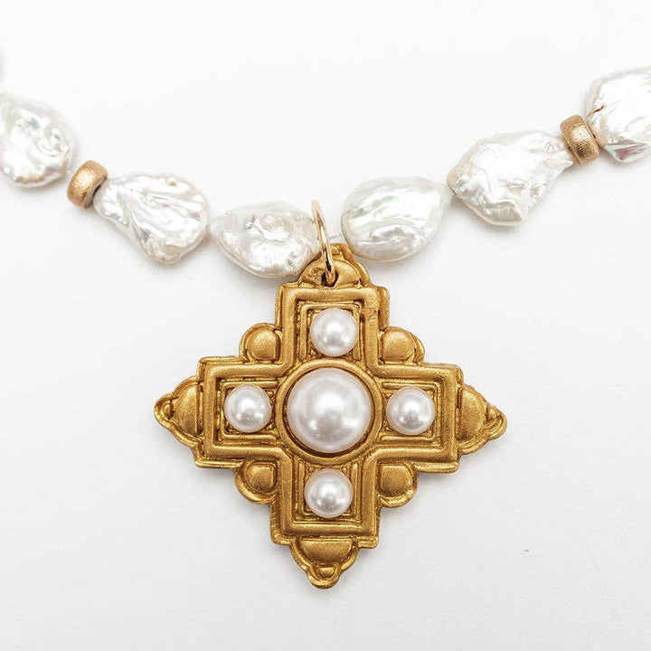 Hidden Truth Jewelry 18" Teardrop Fresh Water Pearls with Ellie Pearl Cross Necklace