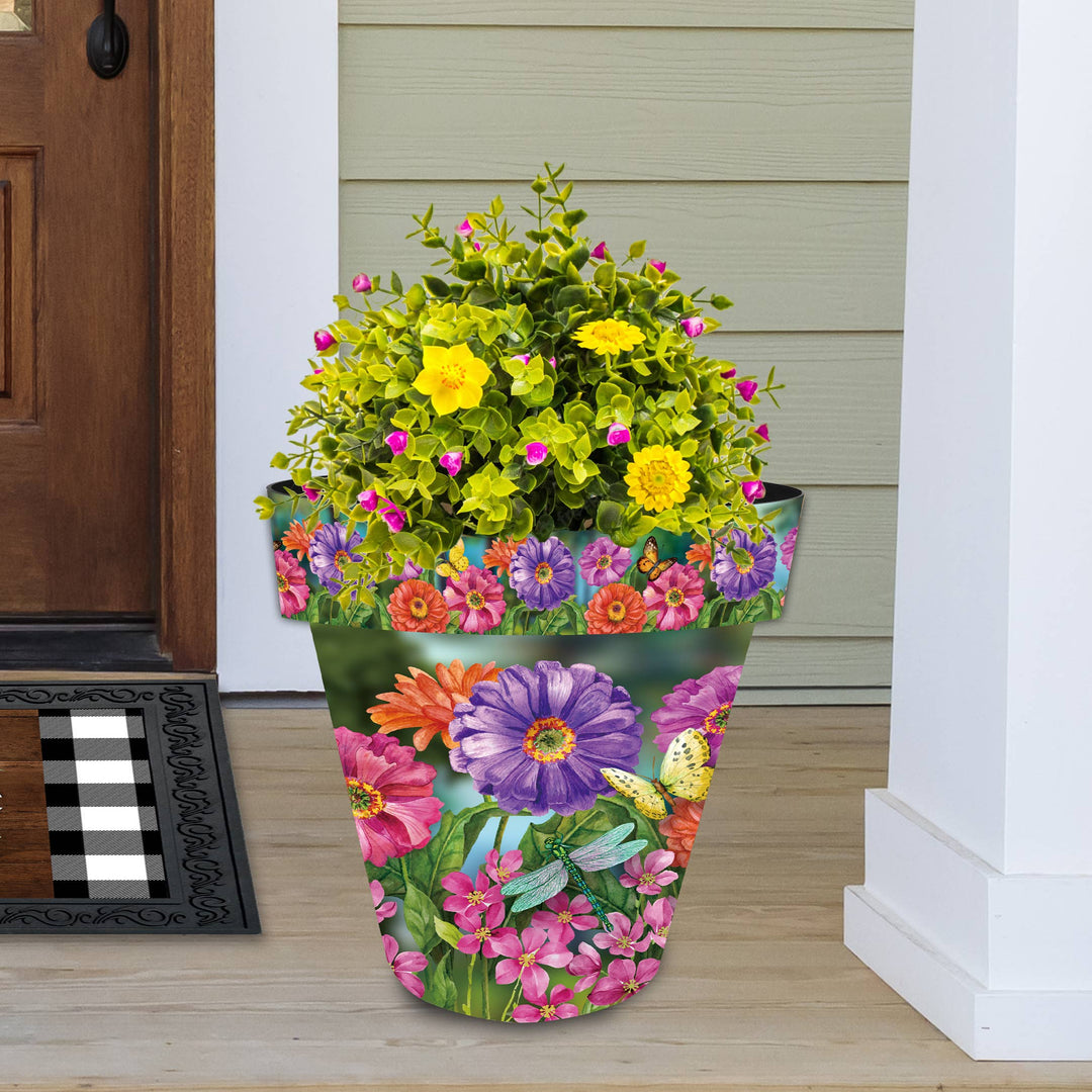 Briarwood Lane Zinnias in Bloom Large Planter - 15" x 15" x 14"