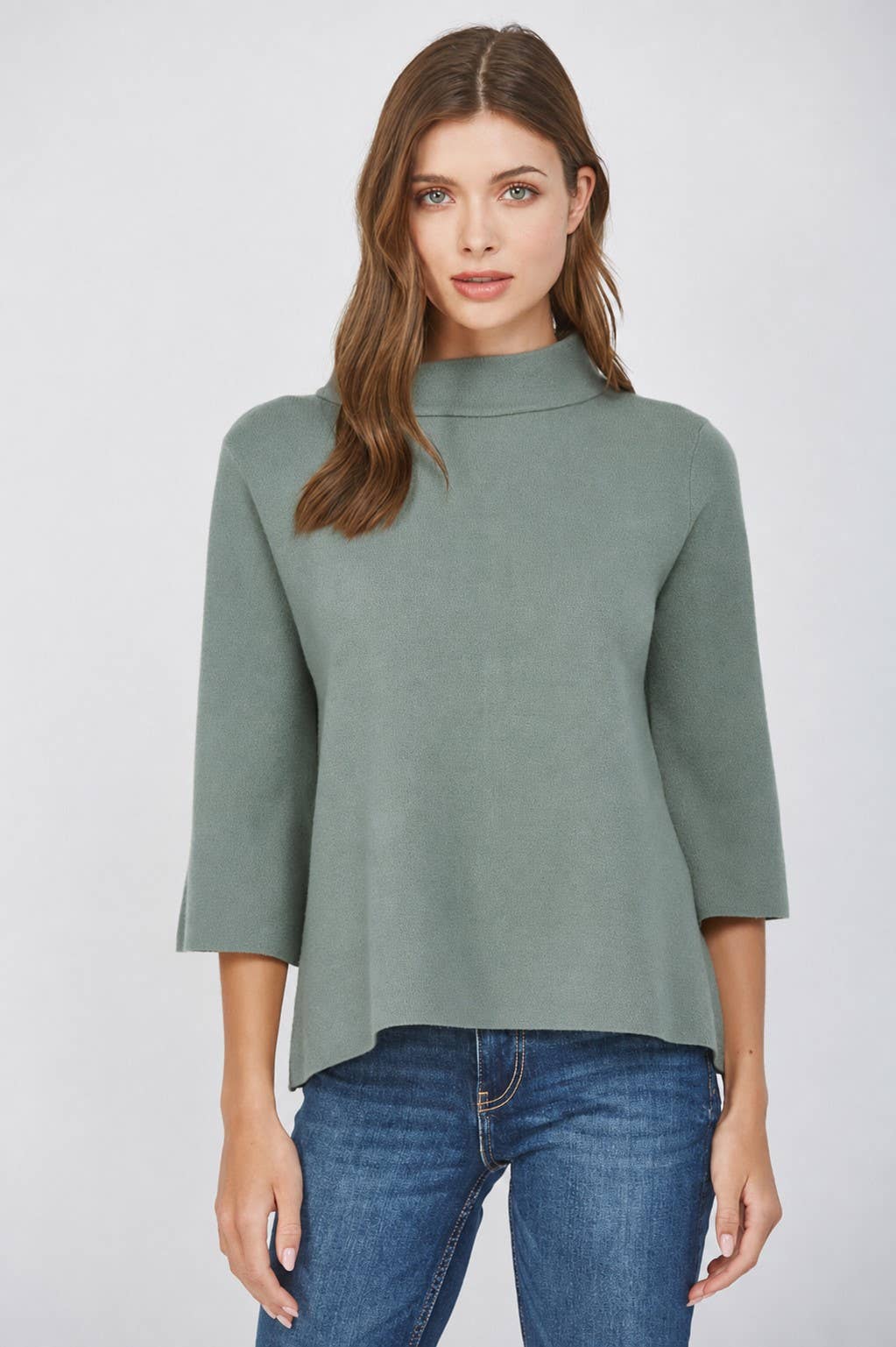Mock Neck Sweater with Bell Sleeves