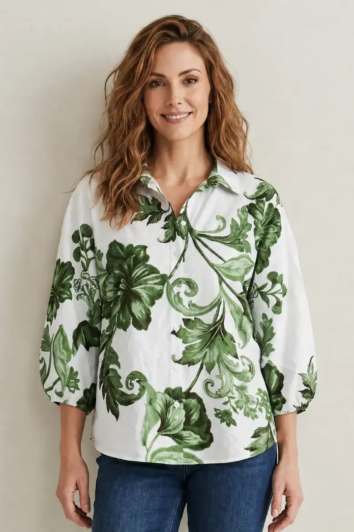 Linique Floral Button Down 3/4 Sleeve Top