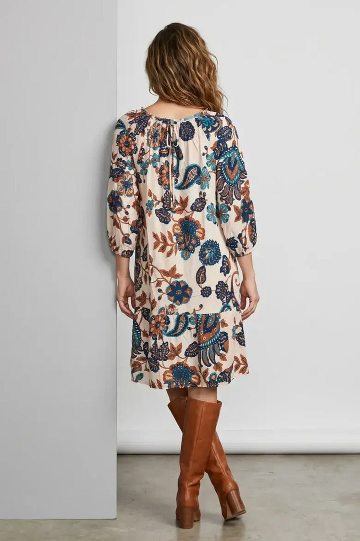 Challis Paisley Tie Front Ruffle Hem Dress