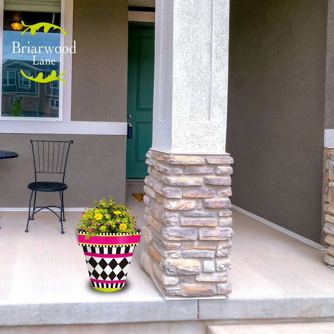 Briarwood Lane Pink/Black Neon Checkerboard Medium Planter - 11" x 11" x 11.75"