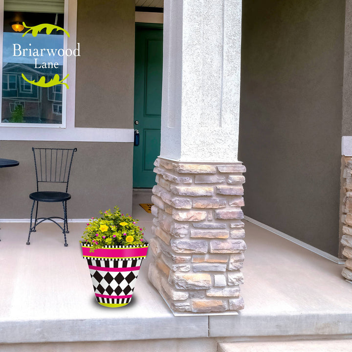 Briarwood Lane Pink/Black Neon Checkerboard Medium Planter - 11" x 11" x 11.75"