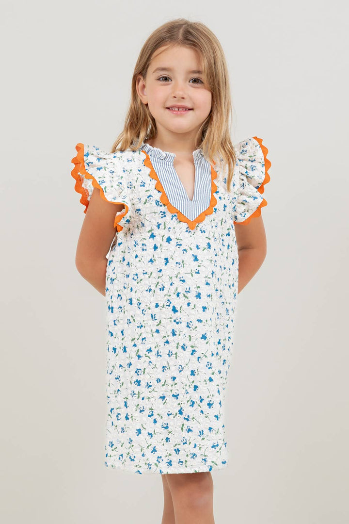VOY Children’s Floral Embroidered Striped Color Block Dress