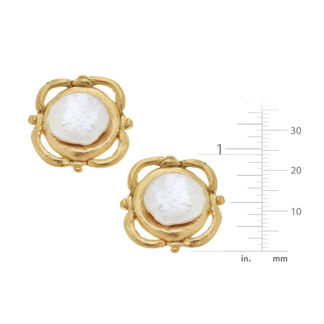 Susan Shaw Gold Pearl Scroll Studs