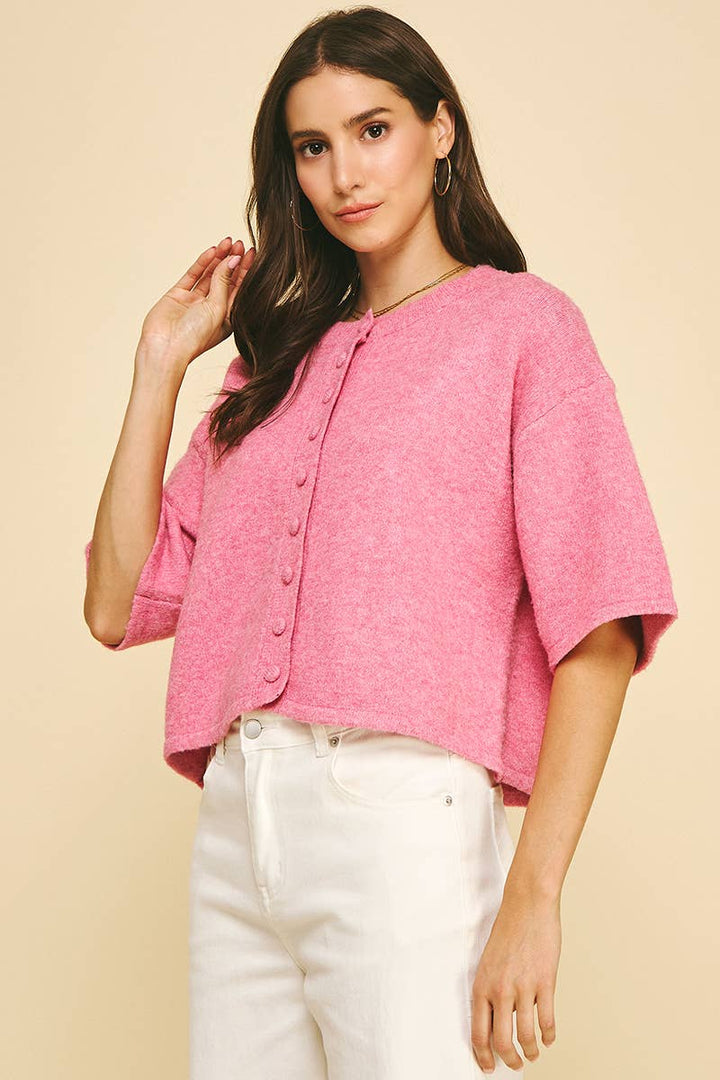 Pinch Button Down Short Sleeve Sweater