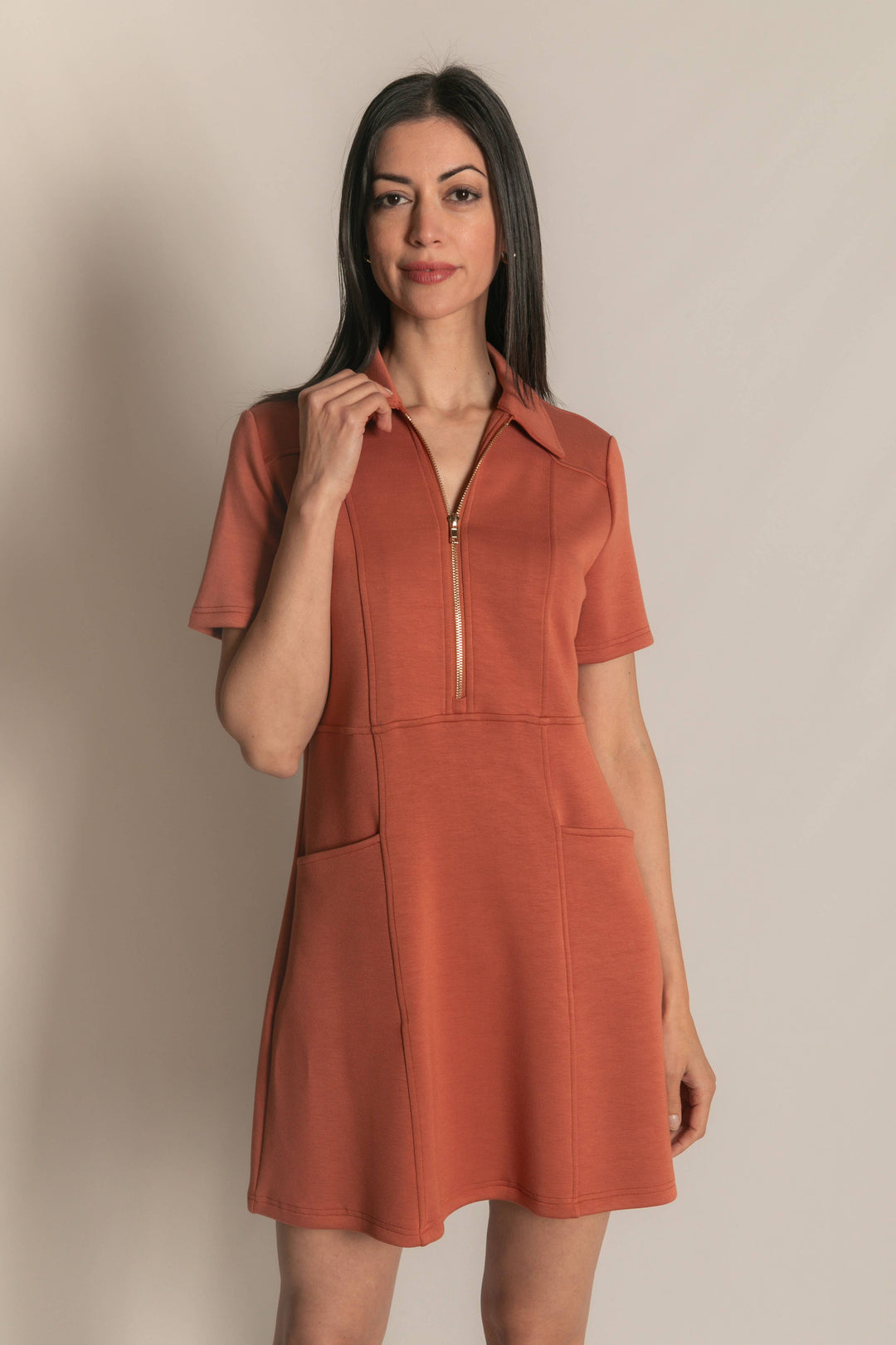 P. CILL Butter Modal Quarter Zip Short Sleeve Dress