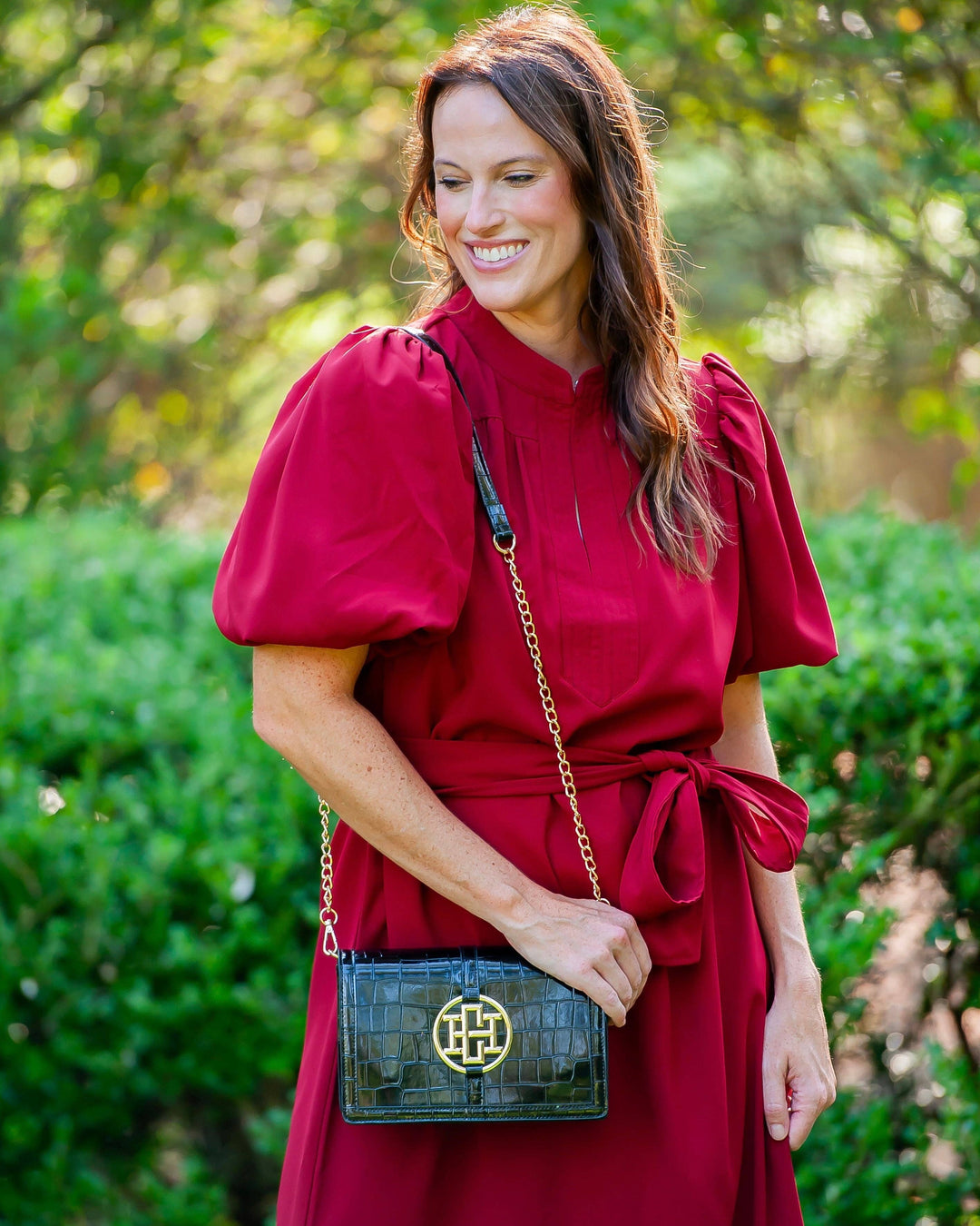 Caroline Hill Cecilia Circle Logo Handbag Black Patent EC