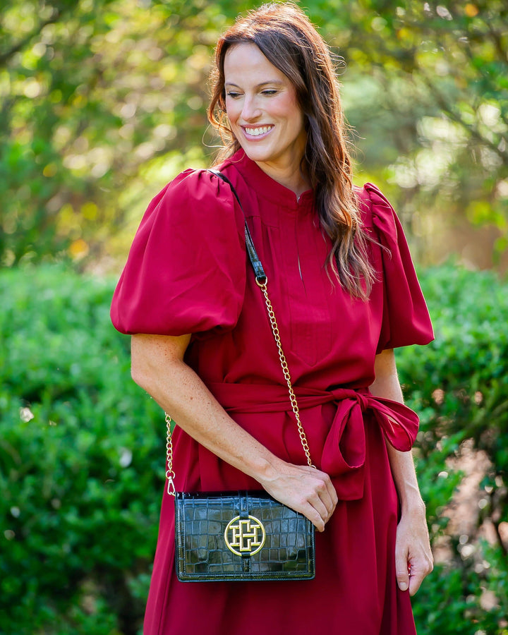 Caroline Hill Cecilia Circle Logo Handbag Black Patent EC