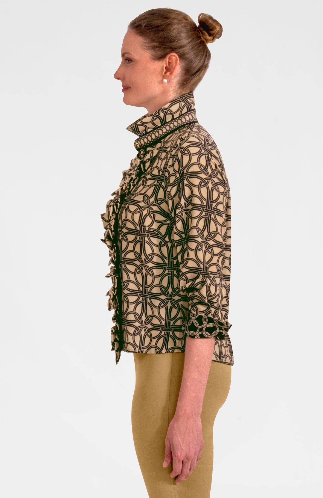 Gretchen Scott Champagne Ruffle Rumble Blouse Ring Toss