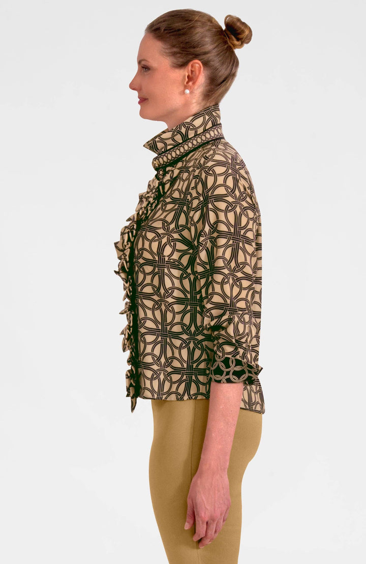 Gretchen Scott Champagne Ruffle Rumble Blouse Ring Toss