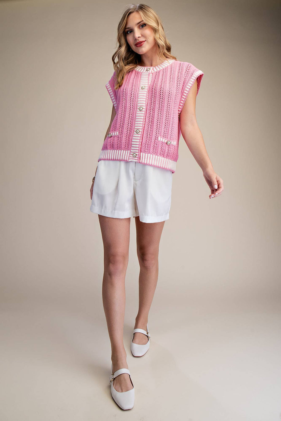 Glam Pink Button Down Sweater Vest