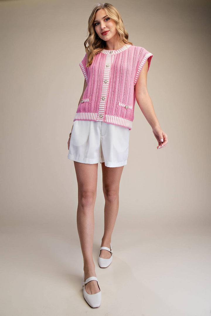 Glam Pink Button Down Sweater Vest
