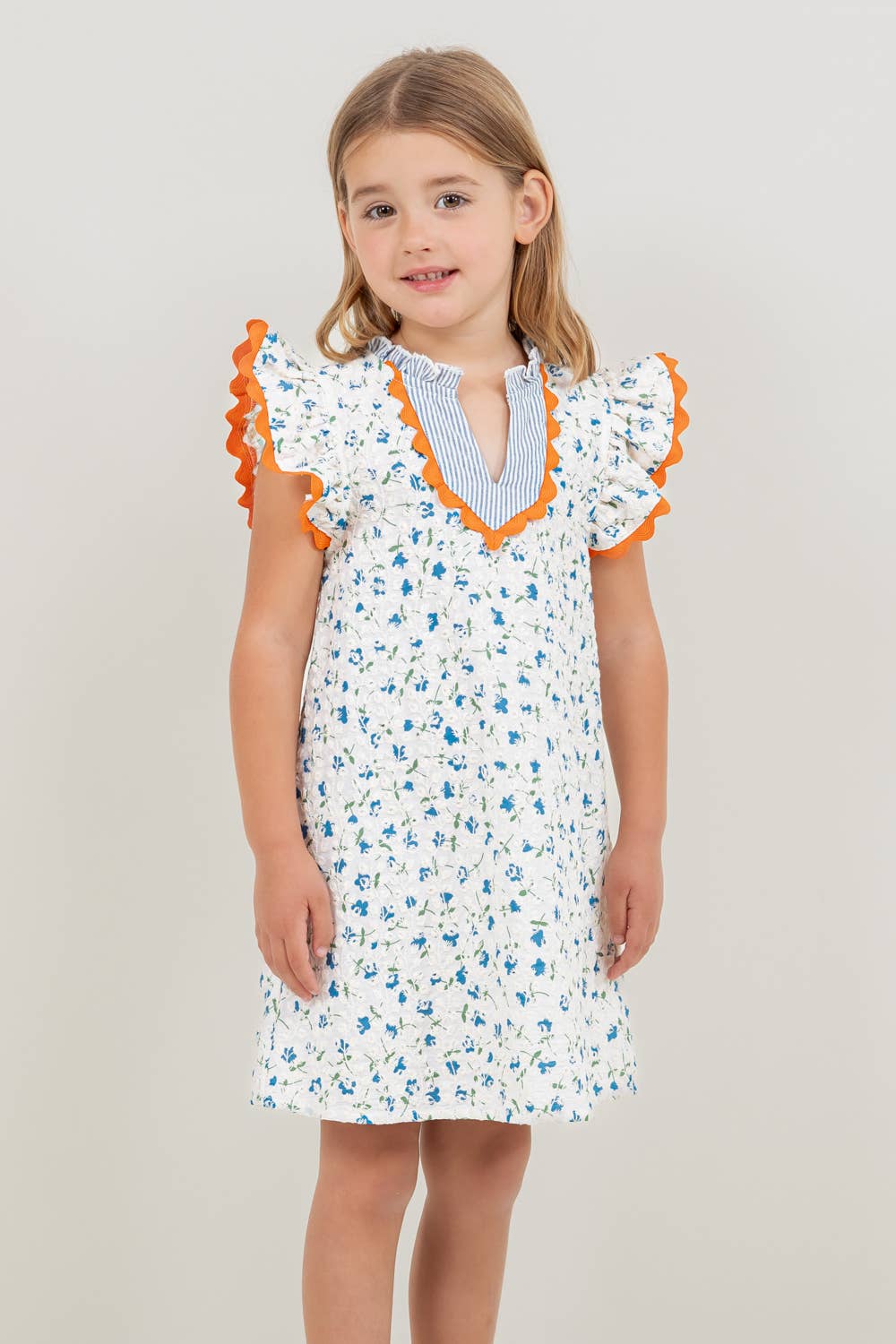 VOY Children’s Floral Embroidered Striped Color Block Dress