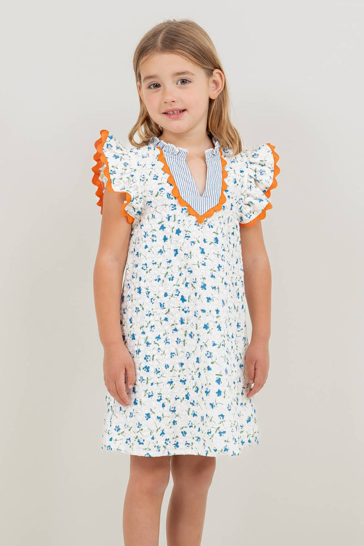 VOY Children’s Floral Embroidered Striped Color Block Dress